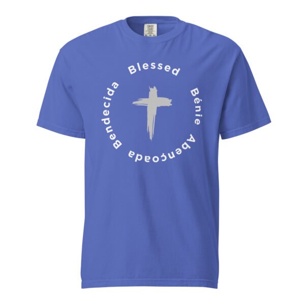 unisex-garment-dyed-heavyweight-t-shirt-flo-blue-front-6a41110979d82.jpg Blessed Multilingual Shirt