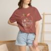 11706000583026163005_2048-1.jpeg Teacher Peach T-Shirt — "Ms. ARNOLD" Personalized Floral Apple Tee