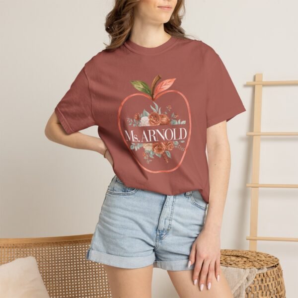 11706000583026163005_2048-1.jpeg Teacher Peach T-Shirt — "Ms. ARNOLD" Personalized Floral Apple Tee