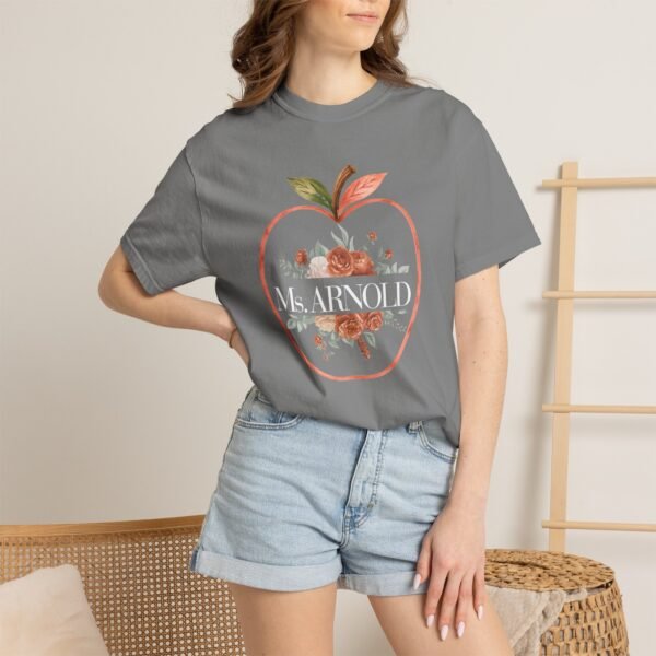 12536951600622127254_2048-1.jpeg Teacher Peach T-Shirt — "Ms. ARNOLD" Personalized Floral Apple Tee