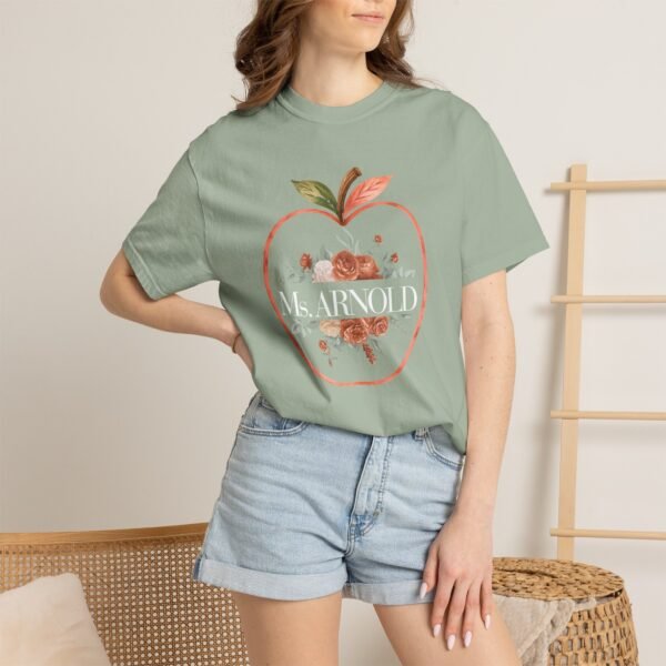 14500602257911308188_2048-1.jpeg Teacher Peach T-Shirt — "Ms. ARNOLD" Personalized Floral Apple Tee