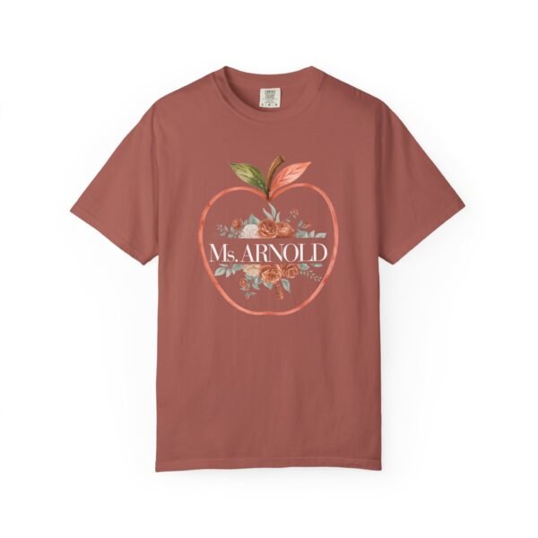 15424794082479799051_2048-1.jpeg Teacher Peach T-Shirt — "Ms. ARNOLD" Personalized Floral Apple Tee