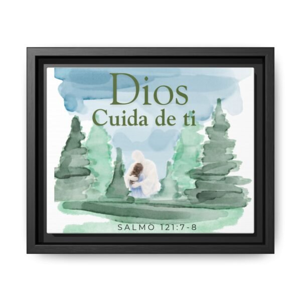 Dios Cuida de Ti Framed Canvas Print — Psalm 121:7-8 Spanish Faith Wall Art