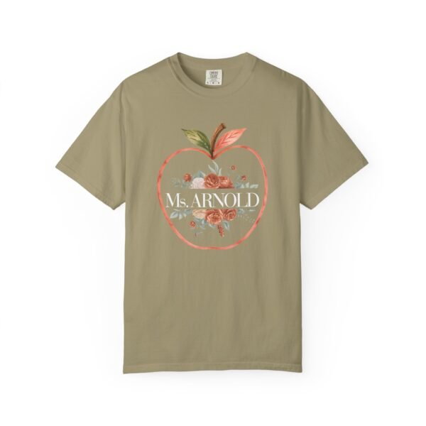 16063338035809471007_2048-1.jpeg Teacher Peach T-Shirt — "Ms. ARNOLD" Personalized Floral Apple Tee