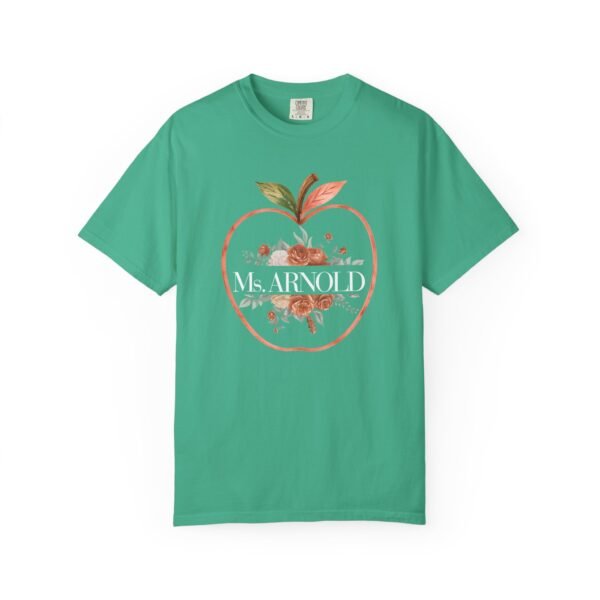 17045092513801604818_2048-1.jpeg Teacher Peach T-Shirt — "Ms. ARNOLD" Personalized Floral Apple Tee
