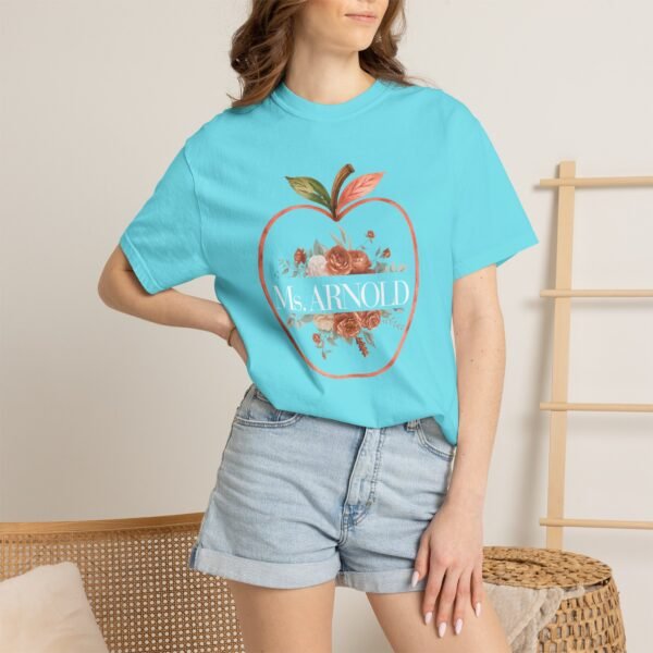 2974203000159026558_2048-1.jpeg Teacher Peach T-Shirt — "Ms. ARNOLD" Personalized Floral Apple Tee