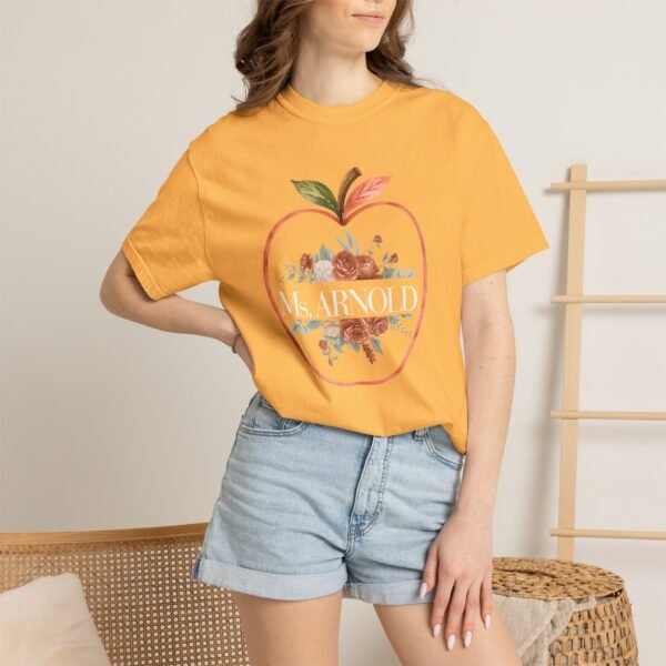 3273783675927551788_2048-1.jpeg Teacher Peach T-Shirt — "Ms. ARNOLD" Personalized Floral Apple Tee
