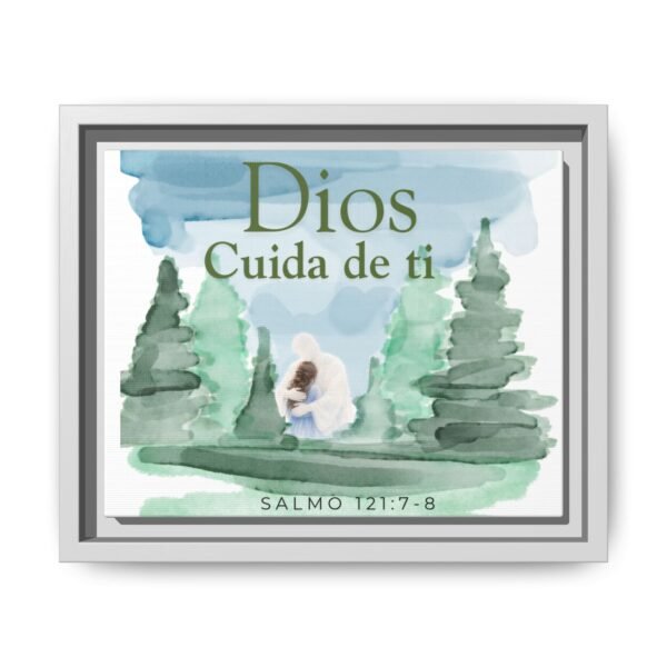 Dios Cuida de Ti Framed Canvas Print — Psalm 121:7-8 Spanish Faith Wall Art