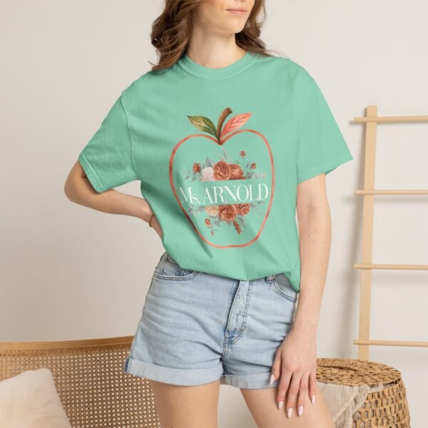 4234403367879105961_2048-1.jpeg Teacher Peach T-Shirt — "Ms. ARNOLD" Personalized Floral Apple Tee