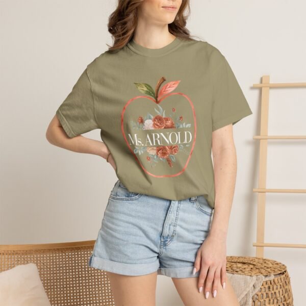642574984257840386_2048-1.jpeg Teacher Peach T-Shirt — "Ms. ARNOLD" Personalized Floral Apple Tee
