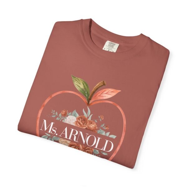 6793517009455814043_2048-1.jpeg Teacher Peach T-Shirt — "Ms. ARNOLD" Personalized Floral Apple Tee