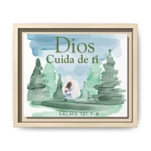 Dios Cuida de Ti Framed Canvas Print — Psalm 121:7-8 Spanish Faith Wall Art