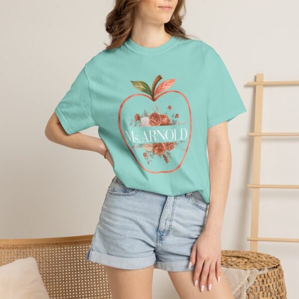 8600608978099400134_2048-1.jpeg Teacher Peach T-Shirt — "Ms. ARNOLD" Personalized Floral Apple Tee