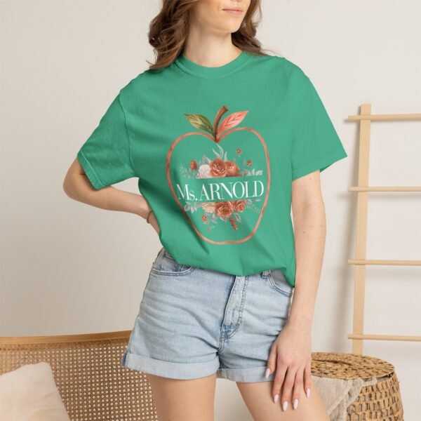 9069557735179805240_2048-1.jpeg Teacher Peach T-Shirt — "Ms. ARNOLD" Personalized Floral Apple Tee