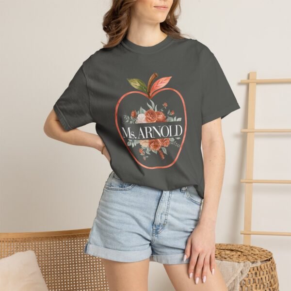 9287156072019041951_2048-1.jpeg Teacher Peach T-Shirt — "Ms. ARNOLD" Personalized Floral Apple Tee