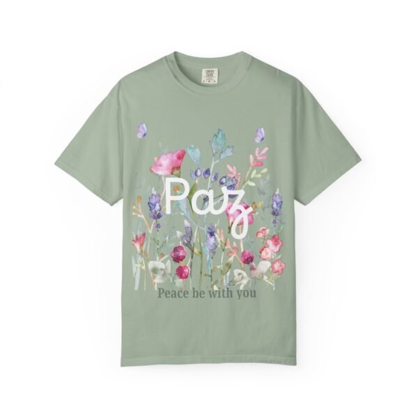 10563193858051794770_2048.jpeg Paz Floral T-Shirt – 'Peace Be With You' Garden Graphic Tee