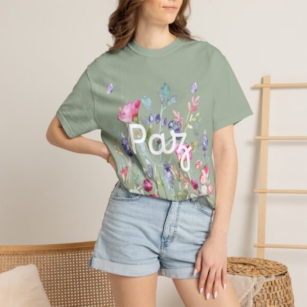 11740027060157160369_2048.jpeg Paz Floral T-Shirt – 'Peace Be With You' Garden Graphic Tee