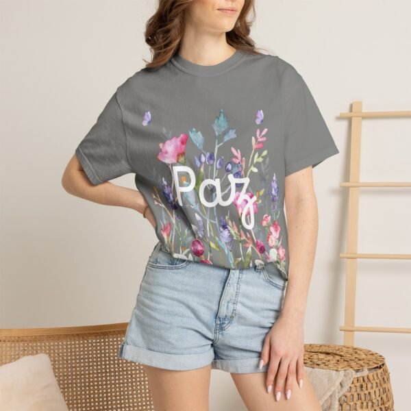 16418389273239142172_2048.jpeg Paz Floral T-Shirt – 'Peace Be With You' Garden Graphic Tee