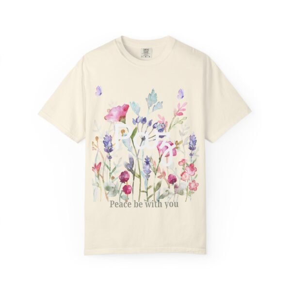 4386542337092930060_2048.jpeg Paz Floral T-Shirt – 'Peace Be With You' Garden Graphic Tee