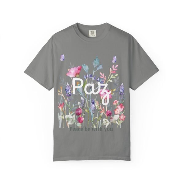 8483853661882024551_2048.jpeg Paz Floral T-Shirt – 'Peace Be With You' Garden Graphic Tee